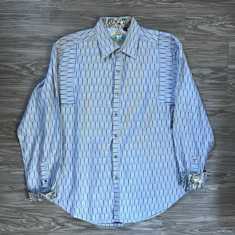 Robert Graham Mens XL Blue Geometric Long Sleeve Button Down Contrast Cuffs